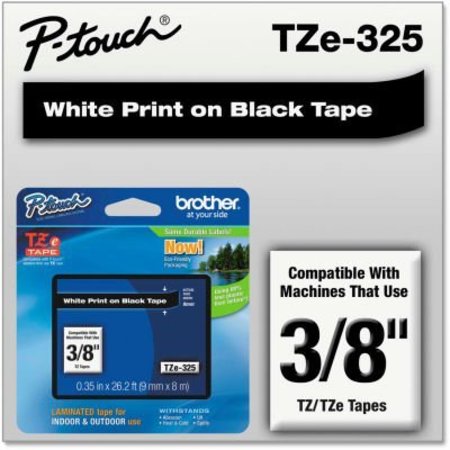 BROTHER Brother® P-Touch® TZe Labeling Tape, 3/8"W, White on Black TZE325